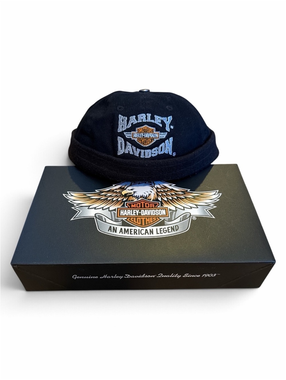 Vintage Harley Davidson Docker Hat Skull Cap & Eagle Gift Box Set 90s Y2K [COPY]